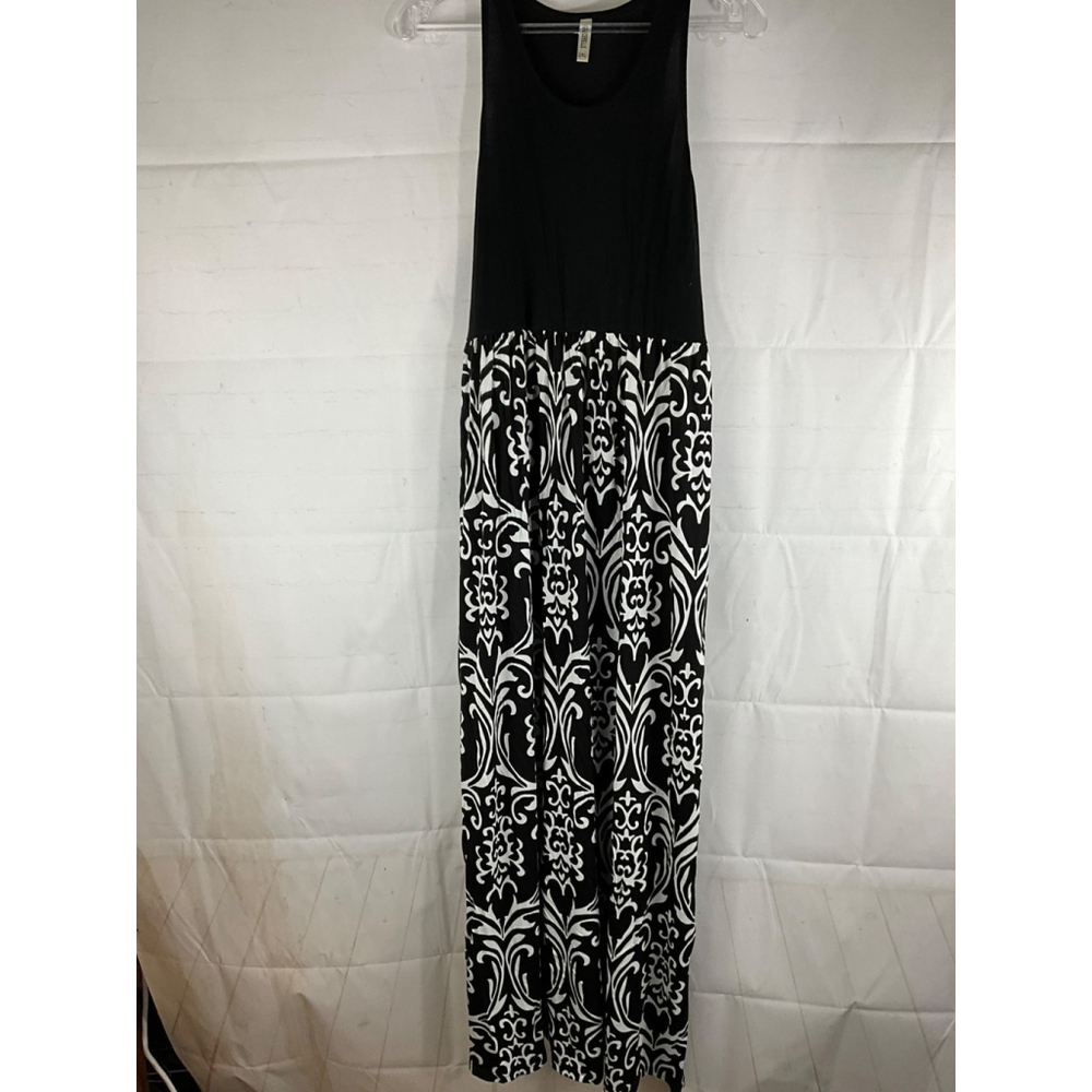 Grecerelle Black White Floral Maxi Dress Tank Sleeveless 2XL Plus Size New